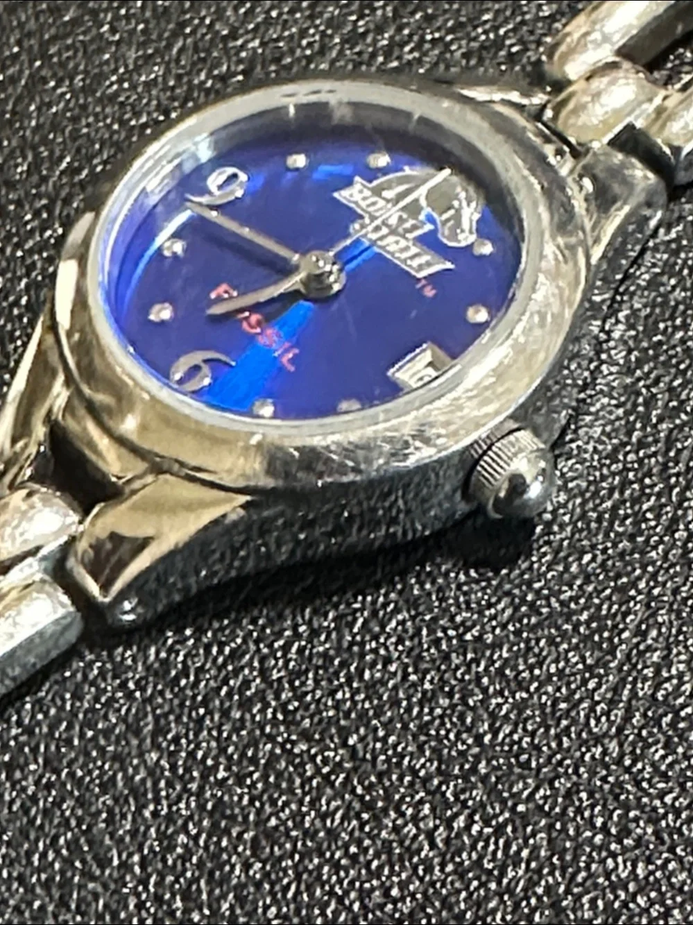 Fossil Boise State College Collection Silver Tone Link Watch